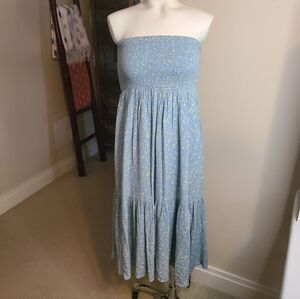 Oak + Fort Strapless Long Dress Periwinkle Blue & Sm Flower Pattern Size S Lined